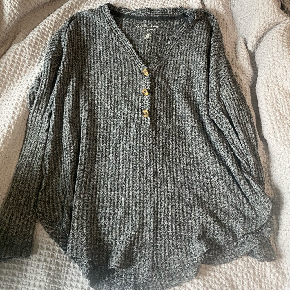 V neck button down
